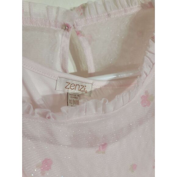 EUC Zenzi Girl's Sleeveless Floral Tulle Lined Dress - Blush Pink Sparkle XL 14 - Picture 4 of 8